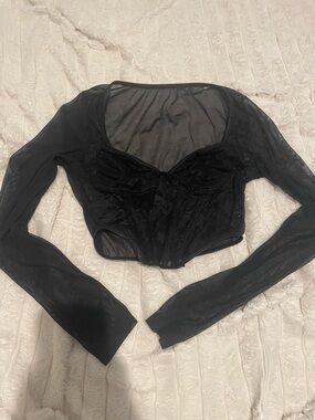 Black Sheer Long-Sleeve Crop Top